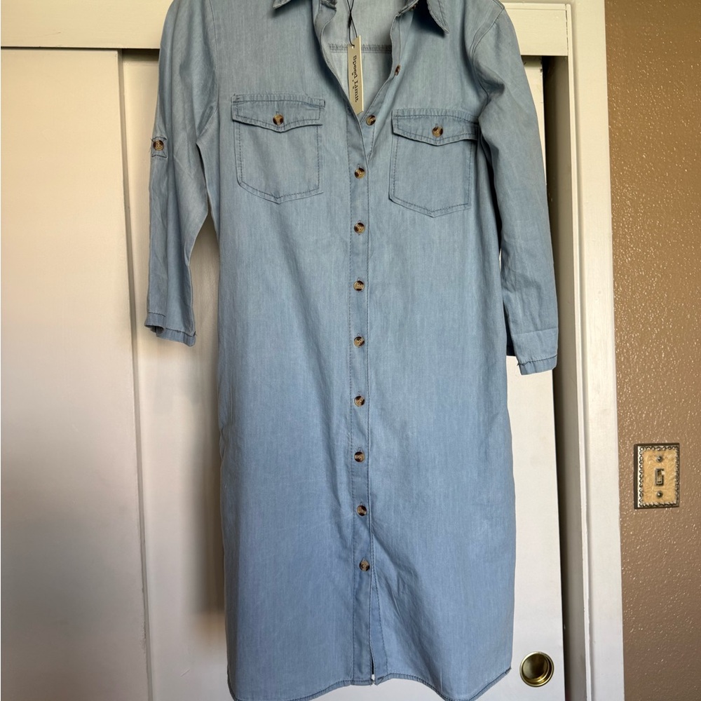 Light Blue Tencel Denim Shirt Dress. Size S. BNWT